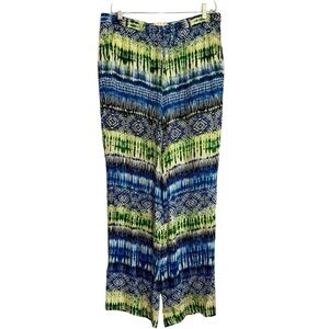 CHAUS Women's Palazzo Pants Blue Multi Pockets Wide Leg Elastic Waist Medium